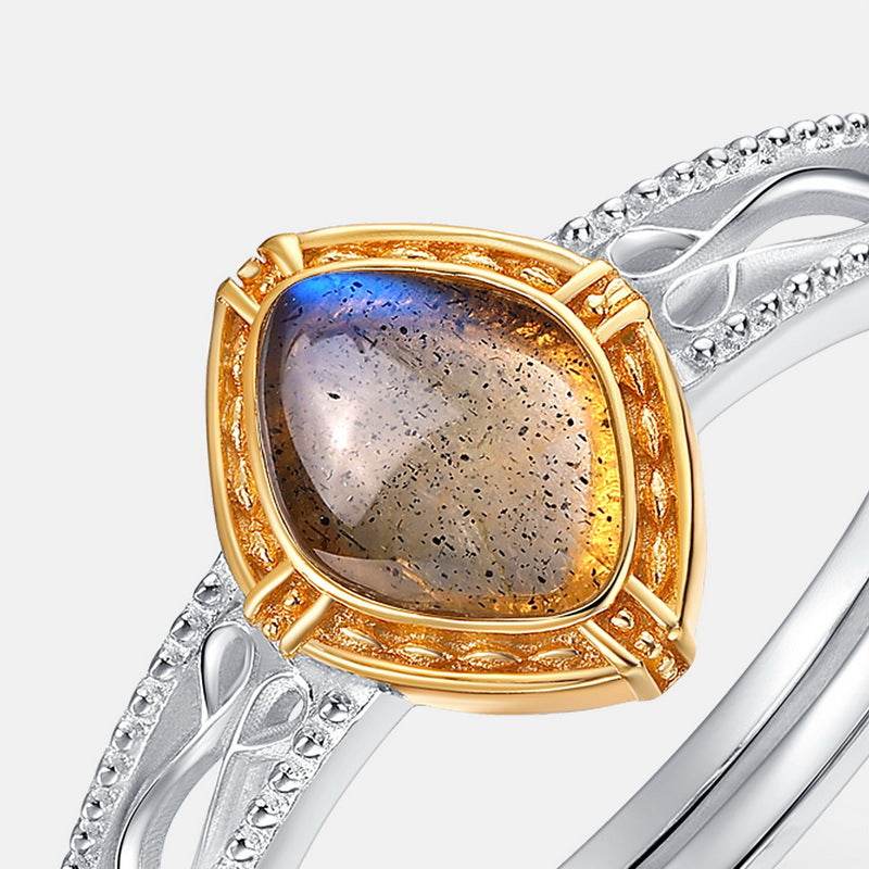 New Trend Labradorite Ring Vintage Openwork Design in S925 Sterling Silver for Women - MOWTE