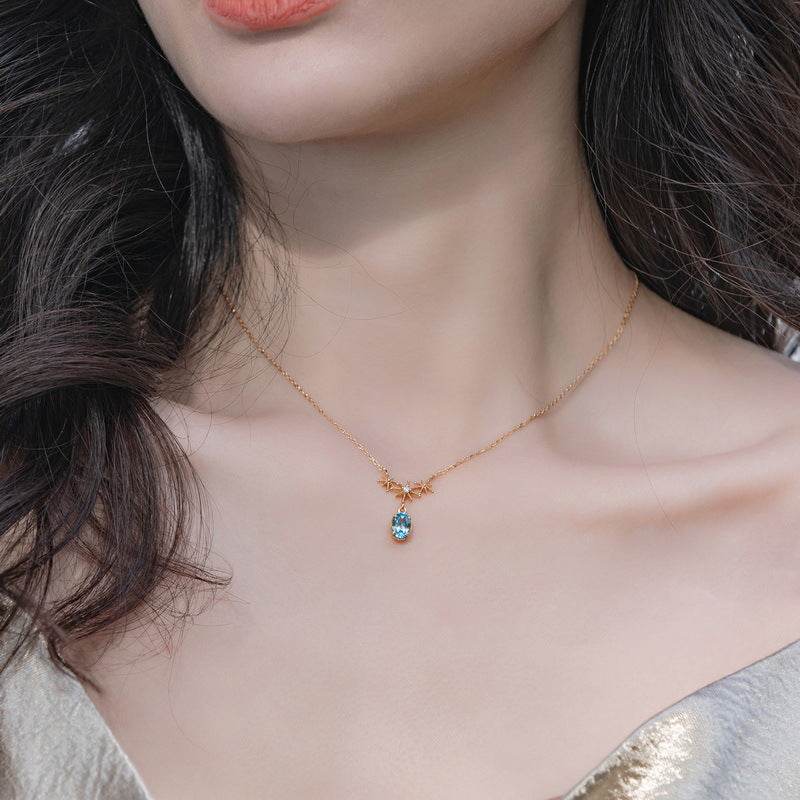 Artisan Vintage Necklace Genuine Swiss Blue Topaz with Silver Filigree Detailing - MOWTE