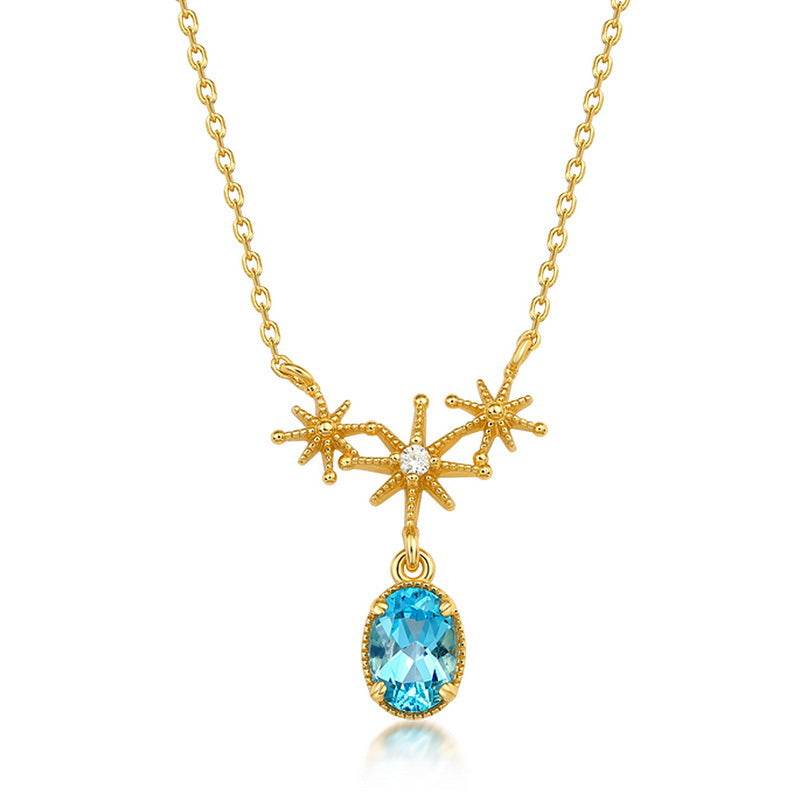 Artisan Vintage Necklace Genuine Swiss Blue Topaz with Silver Filigree Detailing - MOWTE