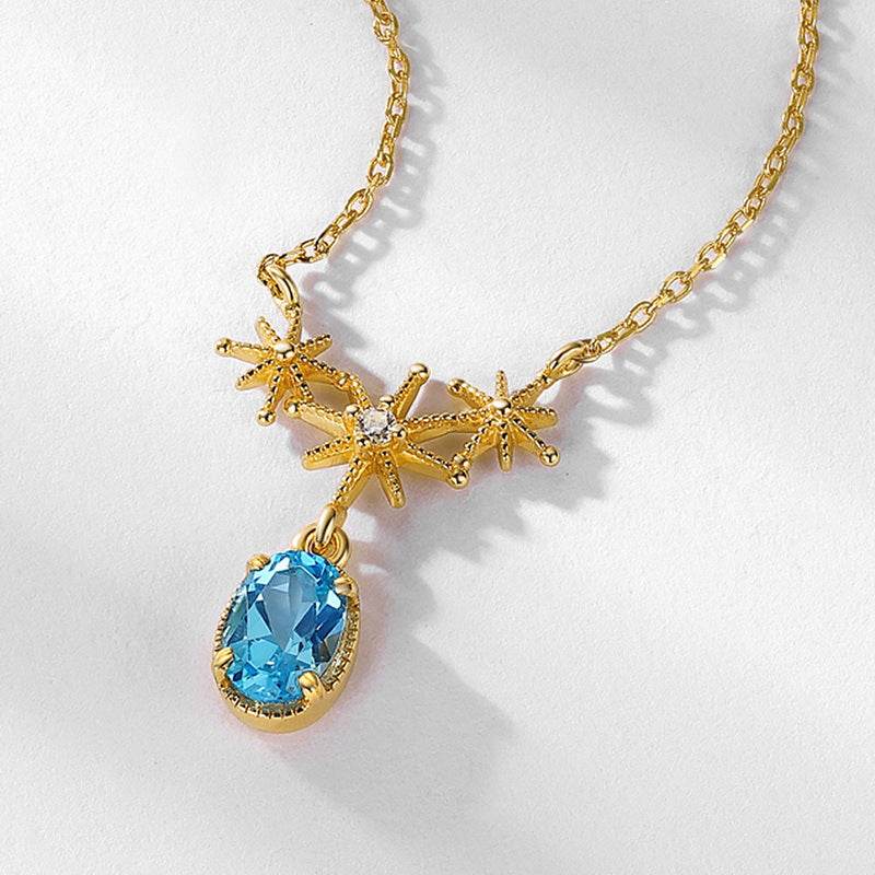 Artisan Vintage Necklace Genuine Swiss Blue Topaz with Silver Filigree Detailing - MOWTE