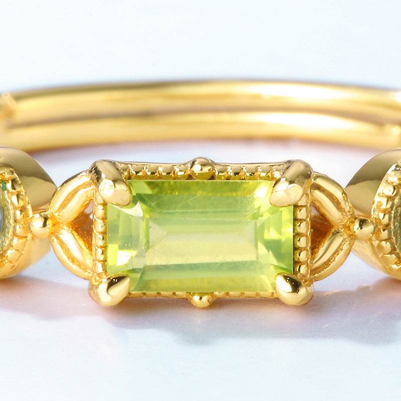 Artisan Geometric Peridot Ring - Handcrafted 925 Silver with 10K Gold Electroplate - MOWTE