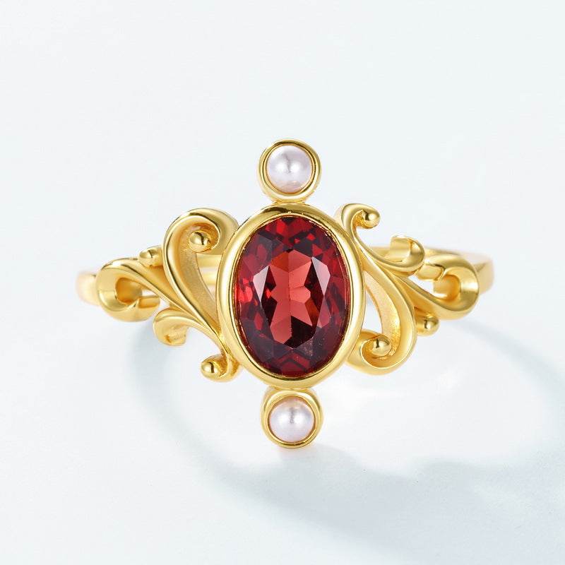 Regal Crown Garnet Ring Handcrafted 925 Sterling Silver Statement Piece - MOWTE