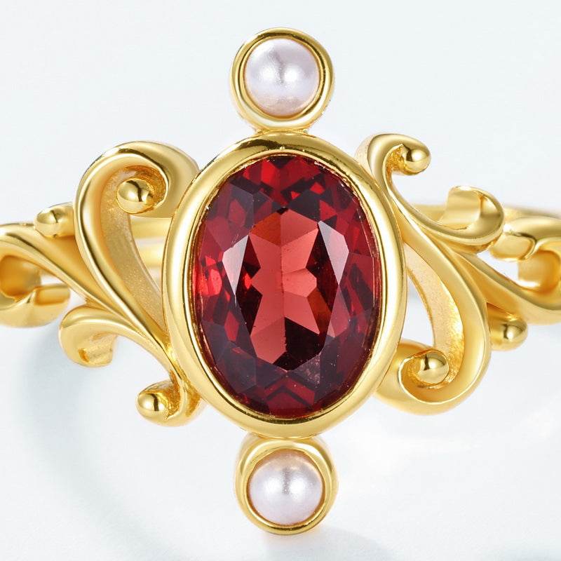Regal Crown Garnet Ring Handcrafted 925 Sterling Silver Statement Piece - MOWTE
