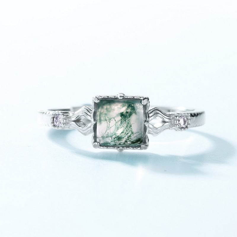 Light Luxury Moss Ring Versatile Fashion S925 Sterling Silver with Moss Agate - MOWTE