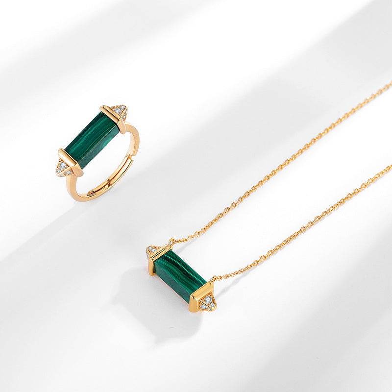 New Geometric Minimalist Malachite Diamond Ring in S925 Sterling Silver for Women - MOWTE