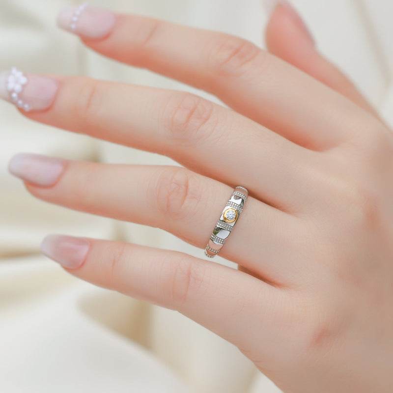 New Trendy Two-Tone Plated S925 Sterling Silver Ring for Women – Unique Minimalist Design - MOWTE