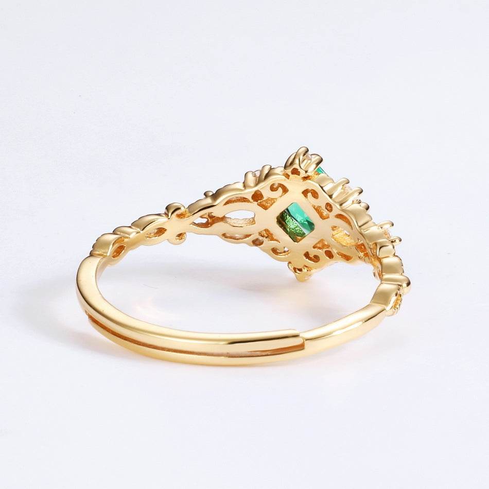 Diamond-Encrusted Luxury Openwork Ring – Ins Minimalist Hollow Design with Adjustable Cold Tone Band - MOWTE