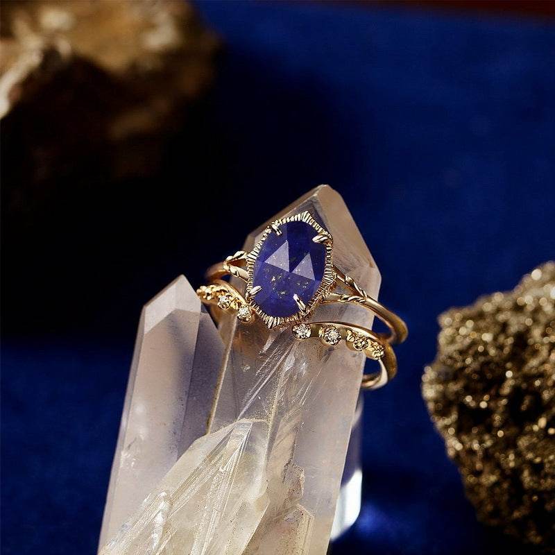 Light luxury retro natural lapis lazuli layered ring S925 pure silver gemstone ring - MOWTE