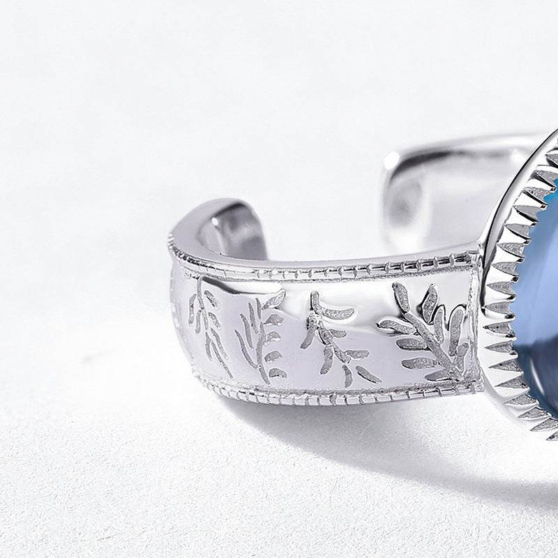 Water Drop Natural Sky Blue Topaz Ring S925 Pure Silver Band - MOWTE