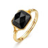 Luxury Natural Onyx Sterling Silver Ring for Women S925 Silver 9K Gold Plated Vintage Adjustable Open Band - MOWTE