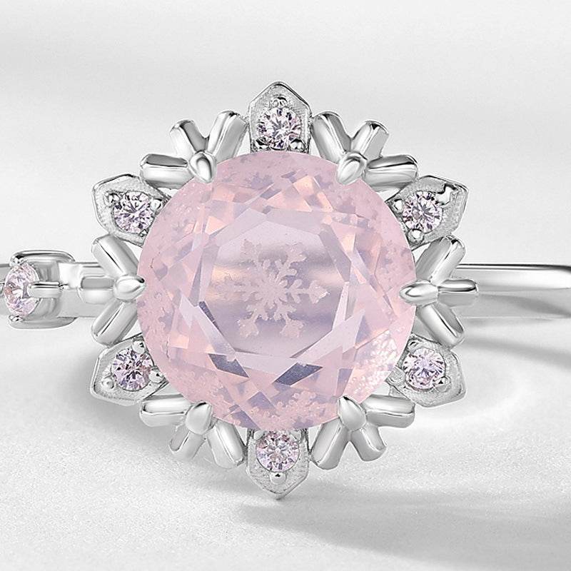 Minimalist Geometric Snowflake Ring – S925 Sterling Silver with Rose Quartz Ring for Women - MOWTE