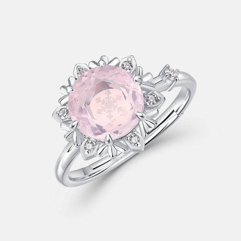 Minimalist Geometric Snowflake Ring – S925 Sterling Silver with Rose Quartz Ring for Women - MOWTE