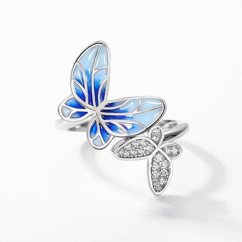Trendy Openwork Enamel Butterfly Ring – S925 Sterling Silver Women’s Unique & Luxurious Minimalist Jewelry - MOWTE