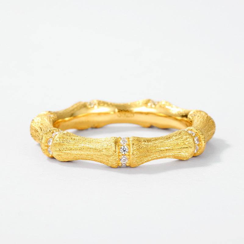 Minimalist Brushed Bamboo-Joint Diamond Ring Light Luxury S925 Silver with Diamond Accents Niche Design Symbolizing Continuous Growth - MOWTE
