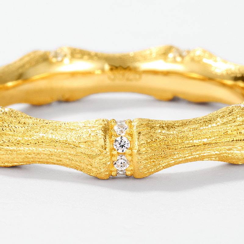 Minimalist Brushed Bamboo-Joint Diamond Ring Light Luxury S925 Silver with Diamond Accents Niche Design Symbolizing Continuous Growth - MOWTE
