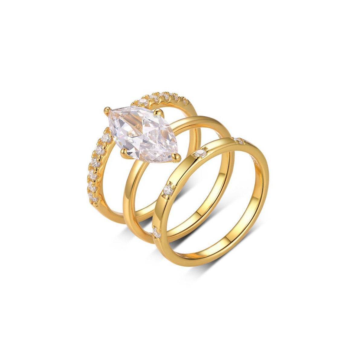 S925 Silver Three-Piece Set Moissanite Ring with 3ct Marquise Cut Center Stone Exquisite Stacking Wedding - MOWTE