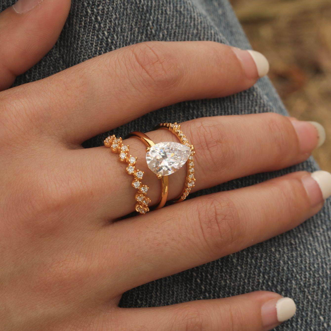 S925 Silver Three-Piece Set Moissanite Ring with 4ct Pearl Cut Center Stone Exquisite Stacking Wedding - MOWTE