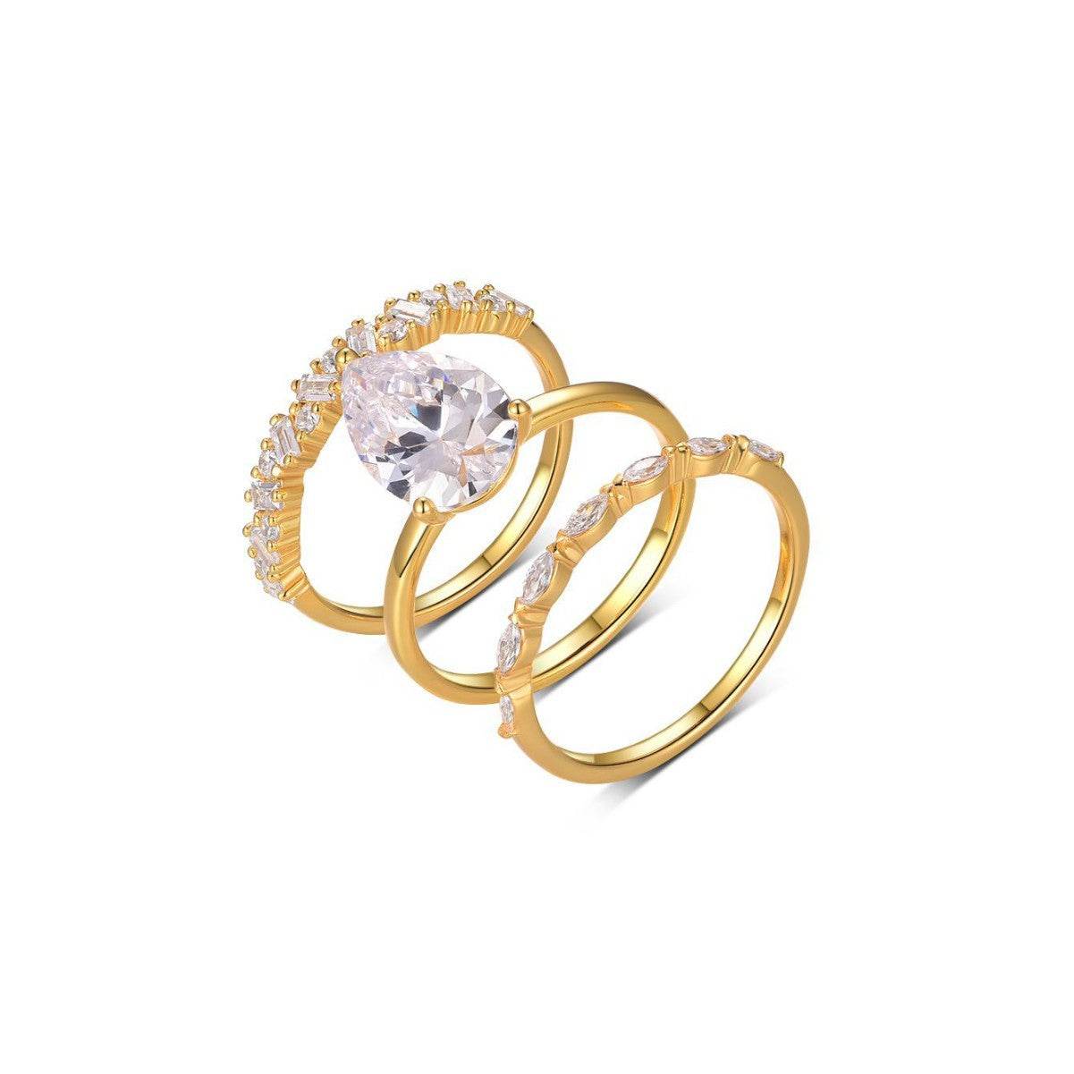 S925 Silver Three-Piece Set Moissanite Ring with 4ct Pearl Cut Center Stone Exquisite Stacking Wedding - MOWTE
