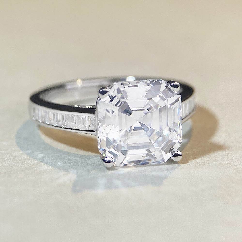 Emerald cut CZ diamond ring s925 silver heart-shaped 5-carat engagement ring - MOWTE