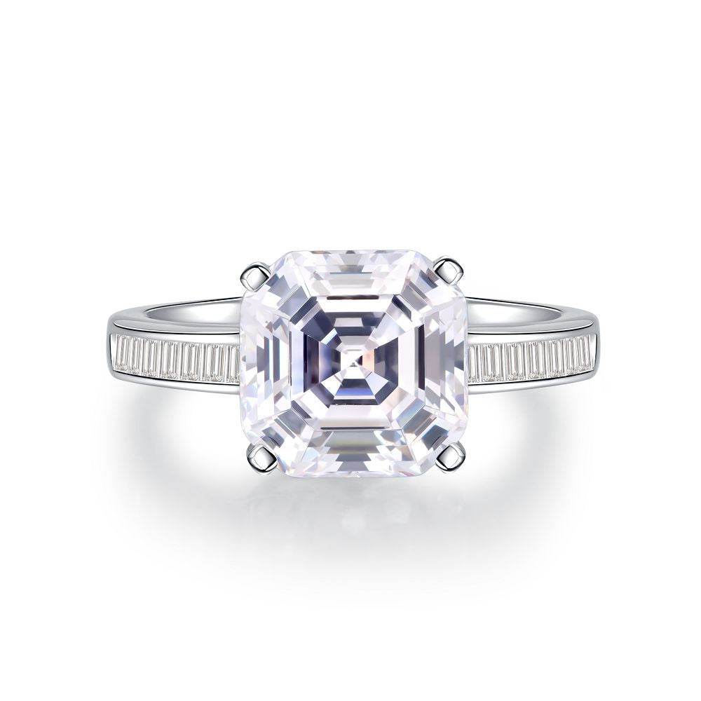Emerald cut CZ diamond ring s925 silver heart-shaped 5-carat engagement ring - MOWTE