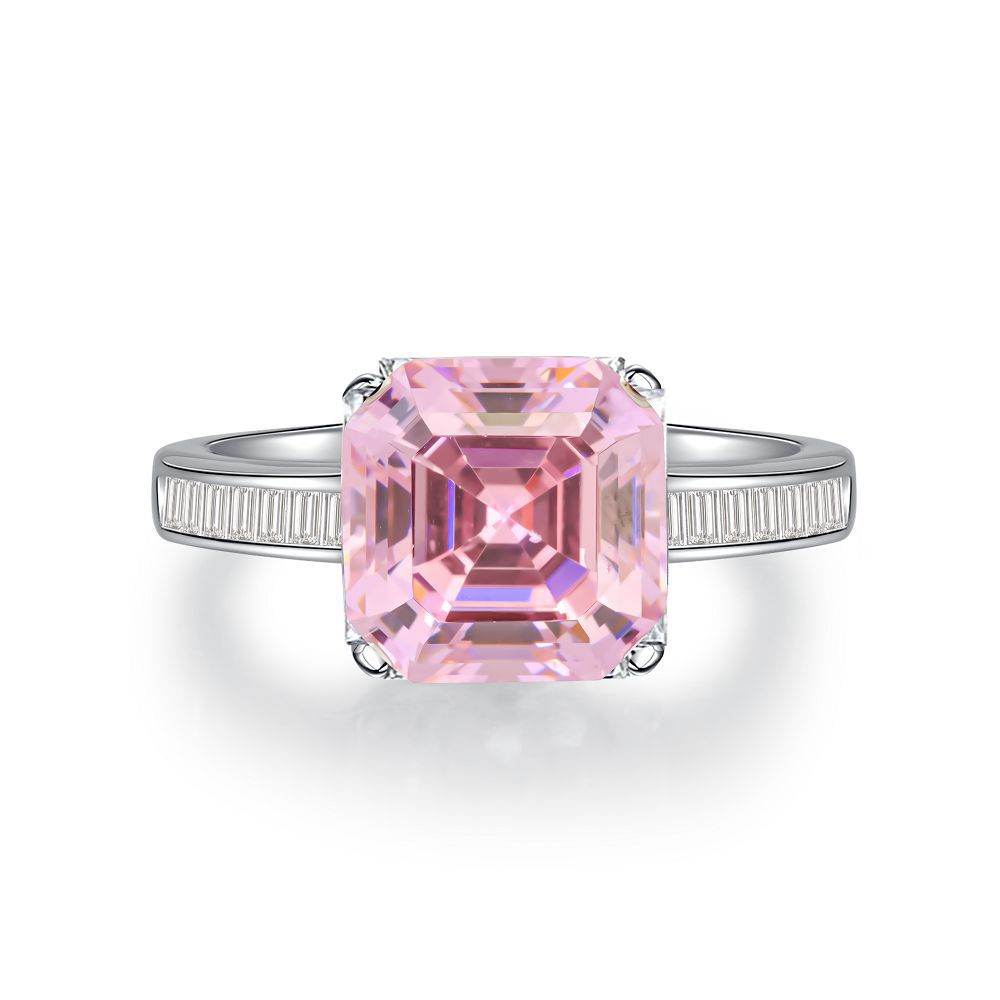 Emerald cut CZ diamond ring s925 silver heart-shaped 5-carat engagement ring - MOWTE