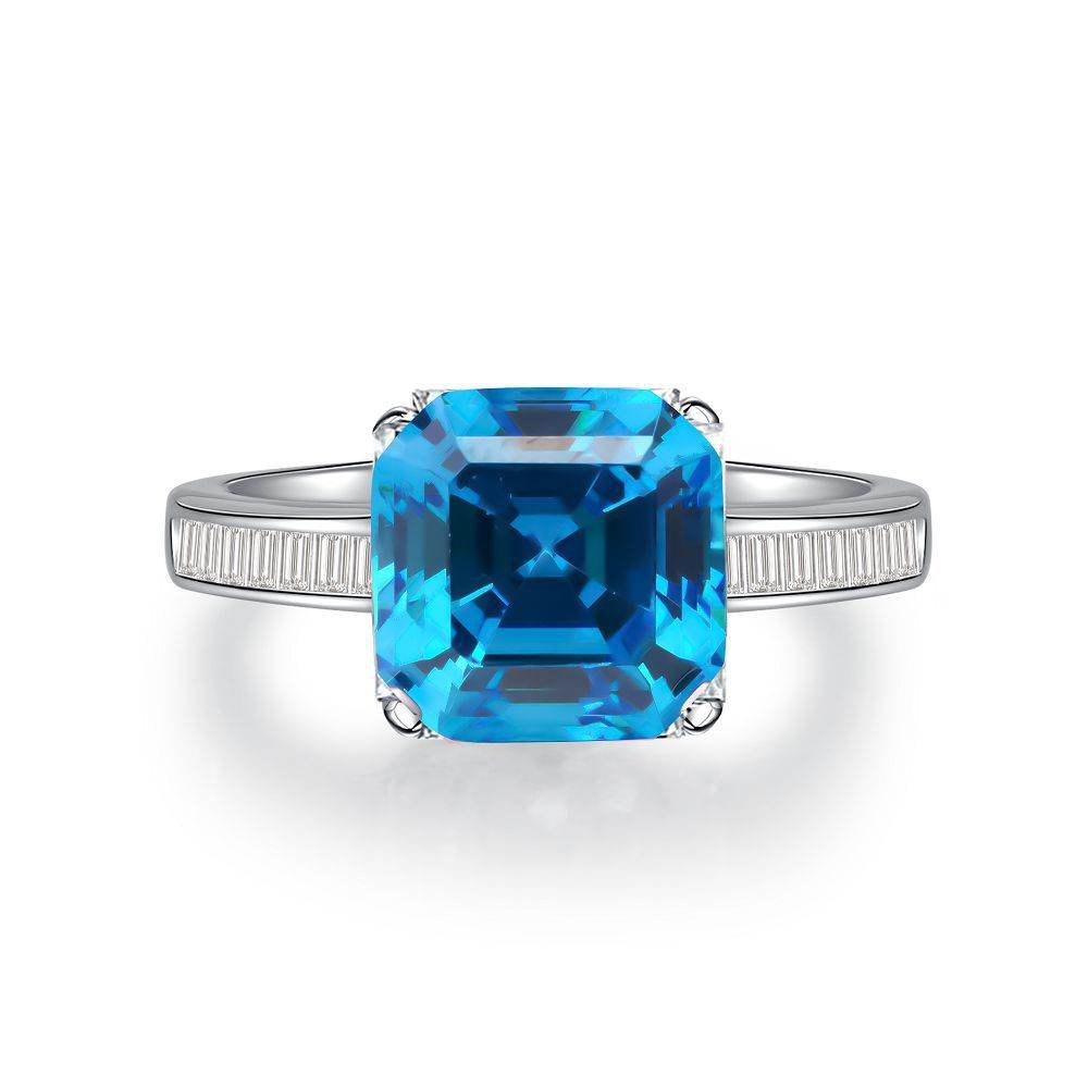 Emerald cut CZ diamond ring s925 silver heart-shaped 5-carat engagement ring - MOWTE