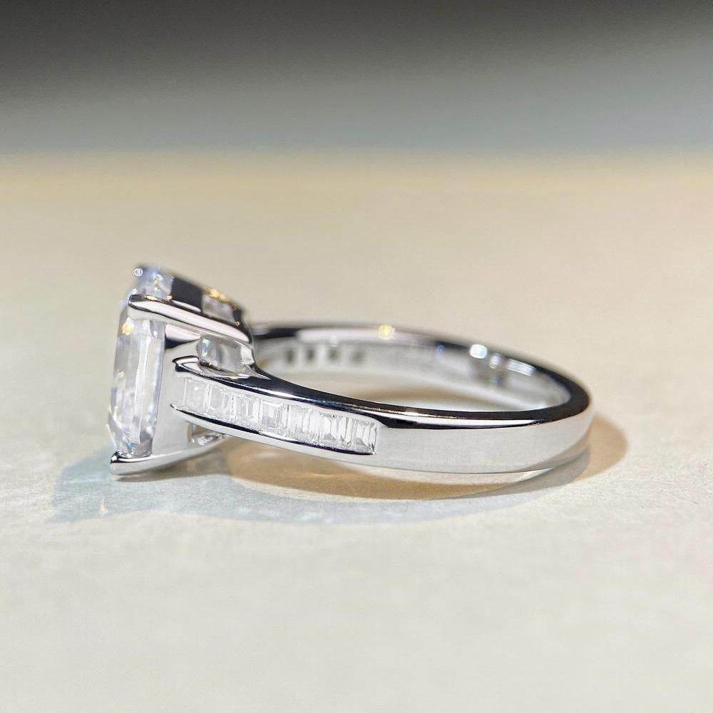 Emerald cut CZ diamond ring s925 silver heart-shaped 5-carat engagement ring - MOWTE
