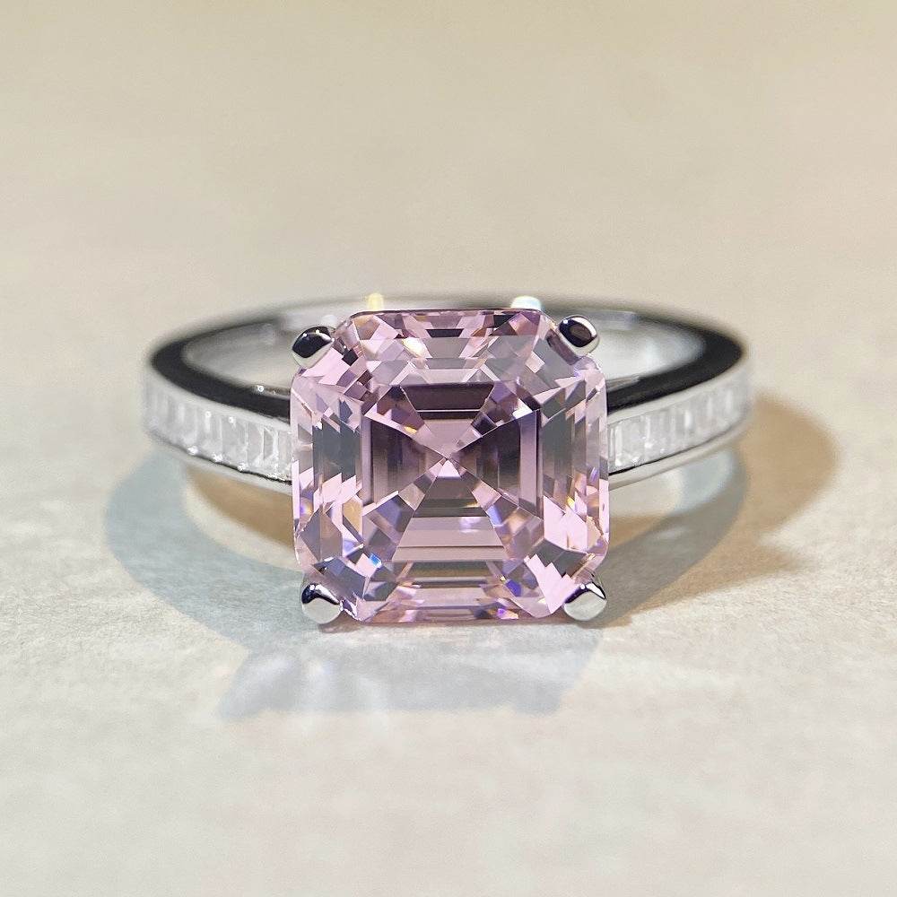 Emerald cut CZ diamond ring s925 silver heart-shaped 5-carat engagement ring - MOWTE