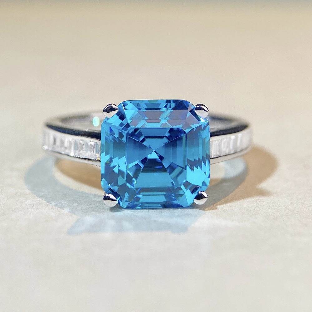 Emerald cut CZ diamond ring s925 silver heart-shaped 5-carat engagement ring - MOWTE
