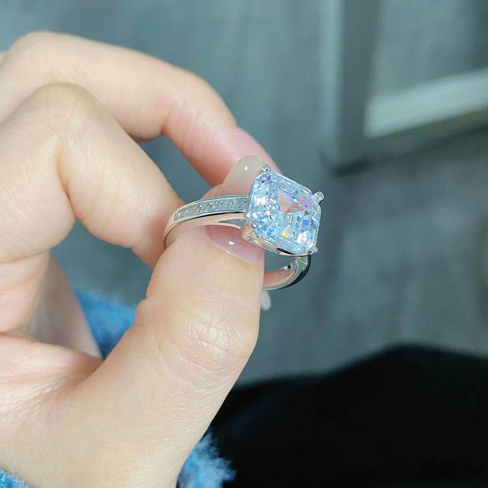 Emerald cut CZ diamond ring s925 silver heart-shaped 5-carat engagement ring - MOWTE