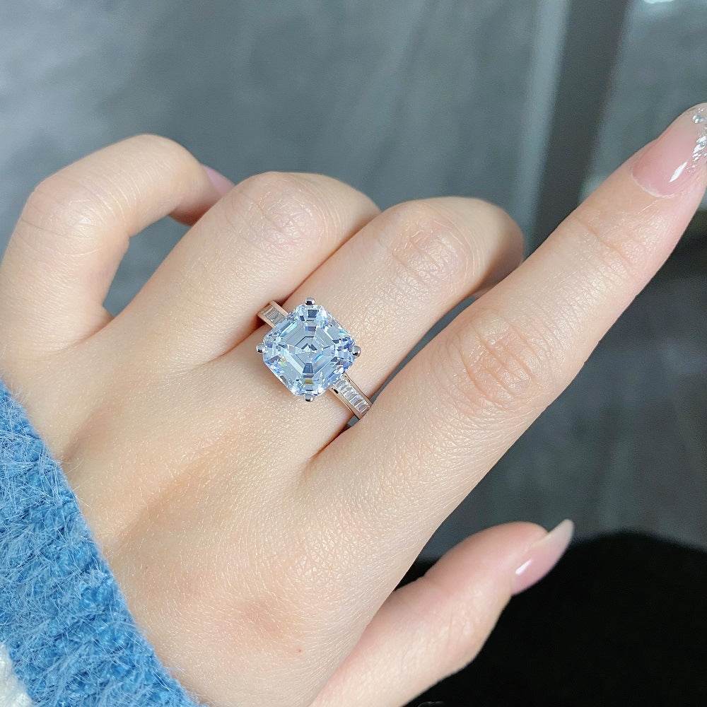 Emerald cut CZ diamond ring s925 silver heart-shaped 5-carat engagement ring - MOWTE