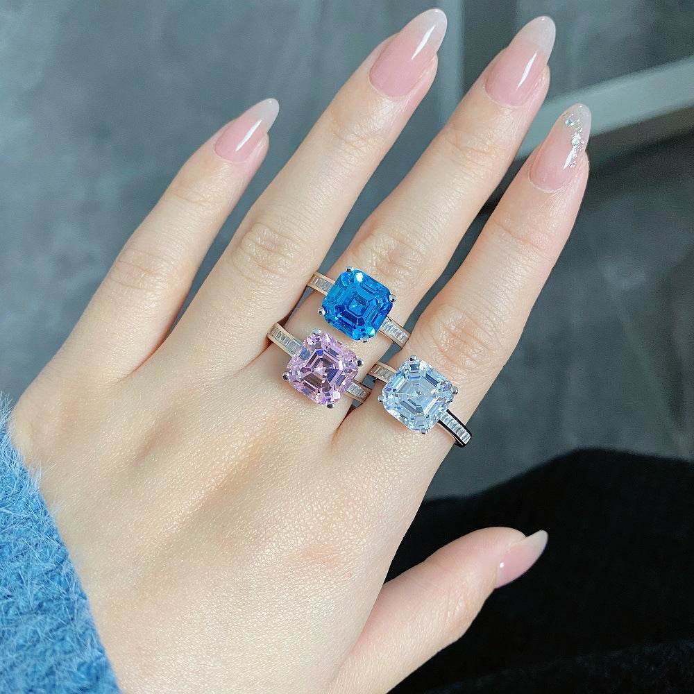 Emerald cut CZ diamond ring s925 silver heart-shaped 5-carat engagement ring - MOWTE
