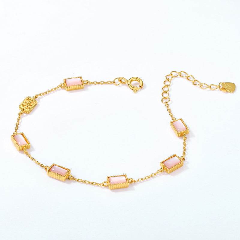Light Luxury Pink Shell Opal 925 Silver Bracelet - MOWTE