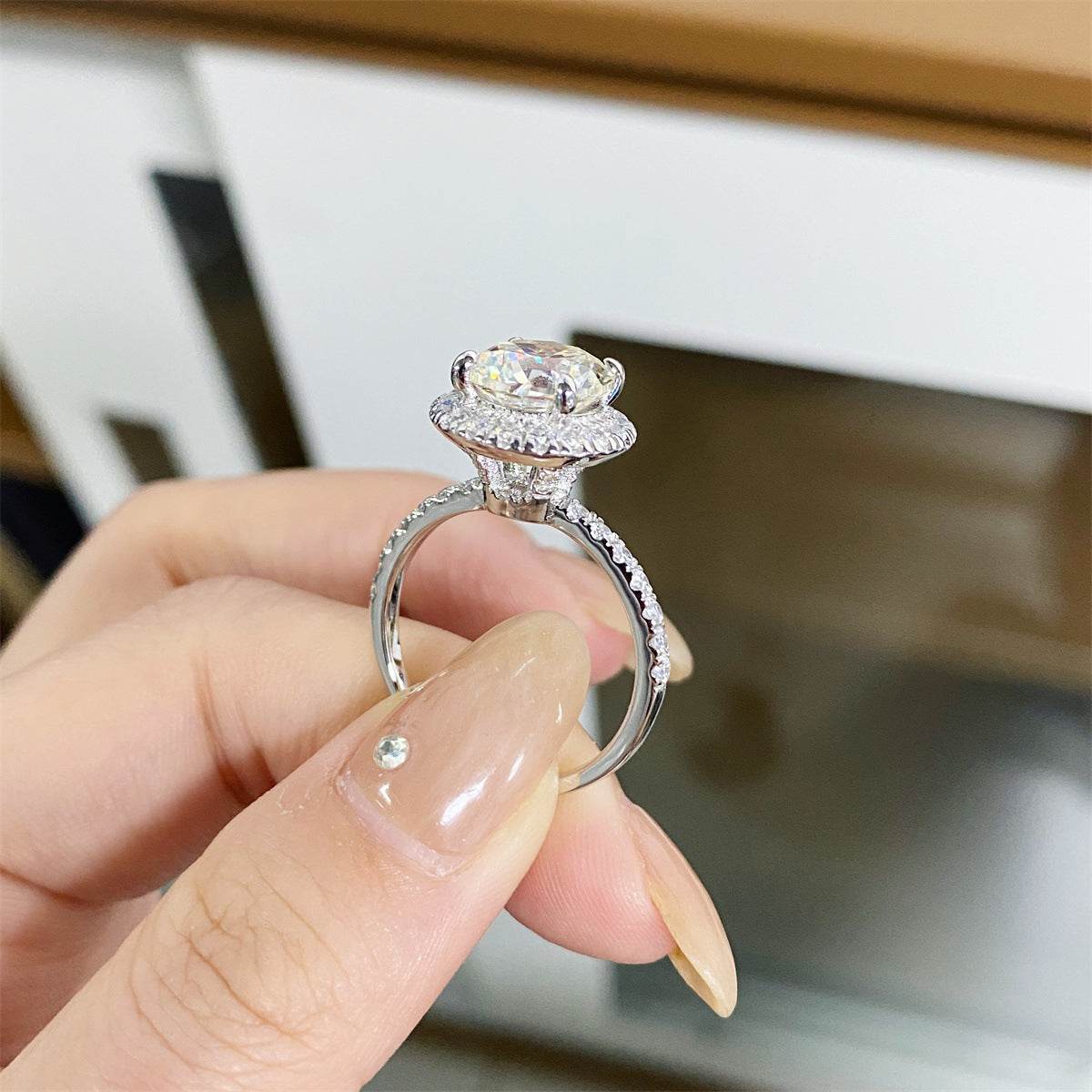 925 Sterling Silver Ring with 1.5/3/5 ct Moissanite D Color Plated with PT950 Platinum - MOWTE
