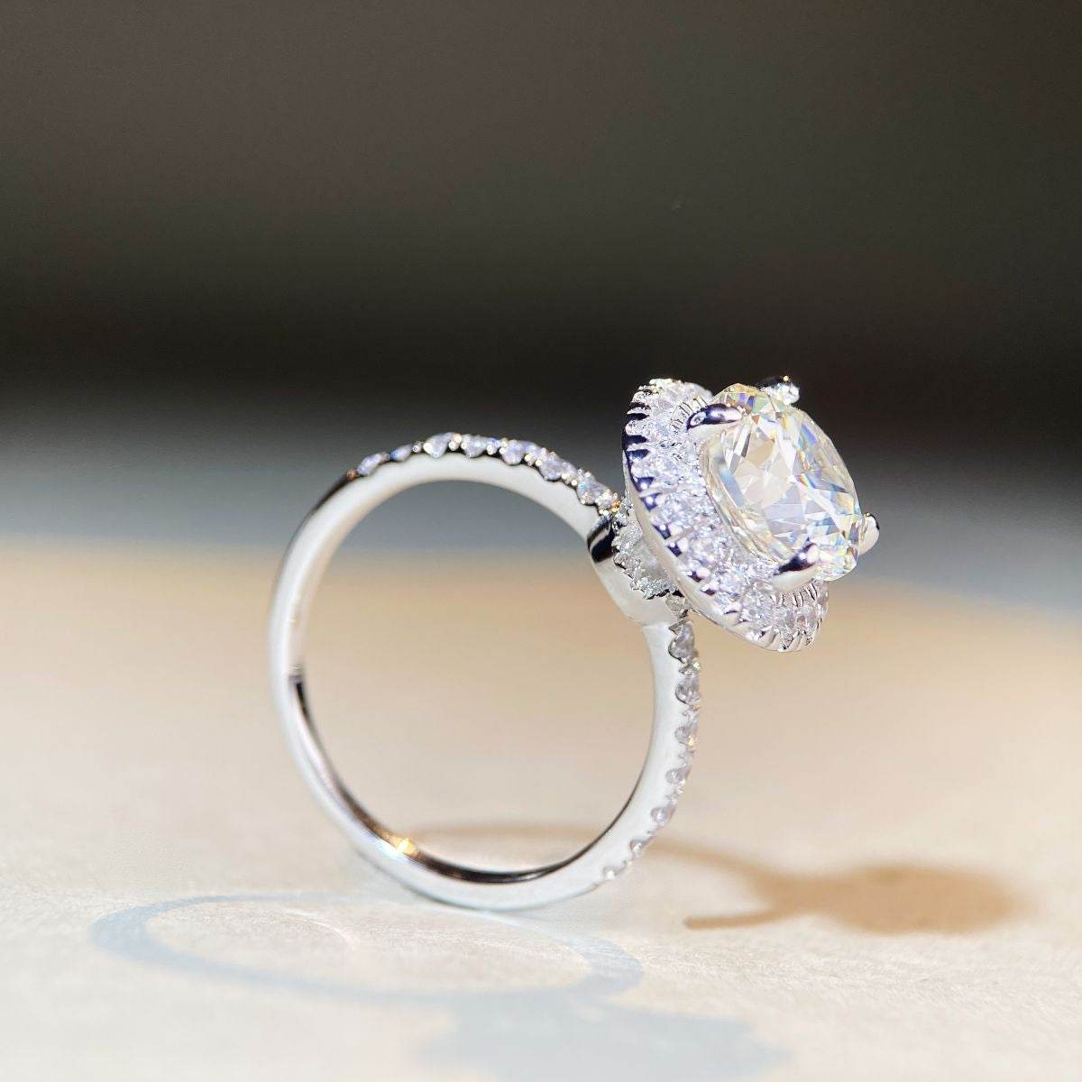 925 Sterling Silver Ring with 1.5/3/5 ct Moissanite D Color Plated with PT950 Platinum - MOWTE