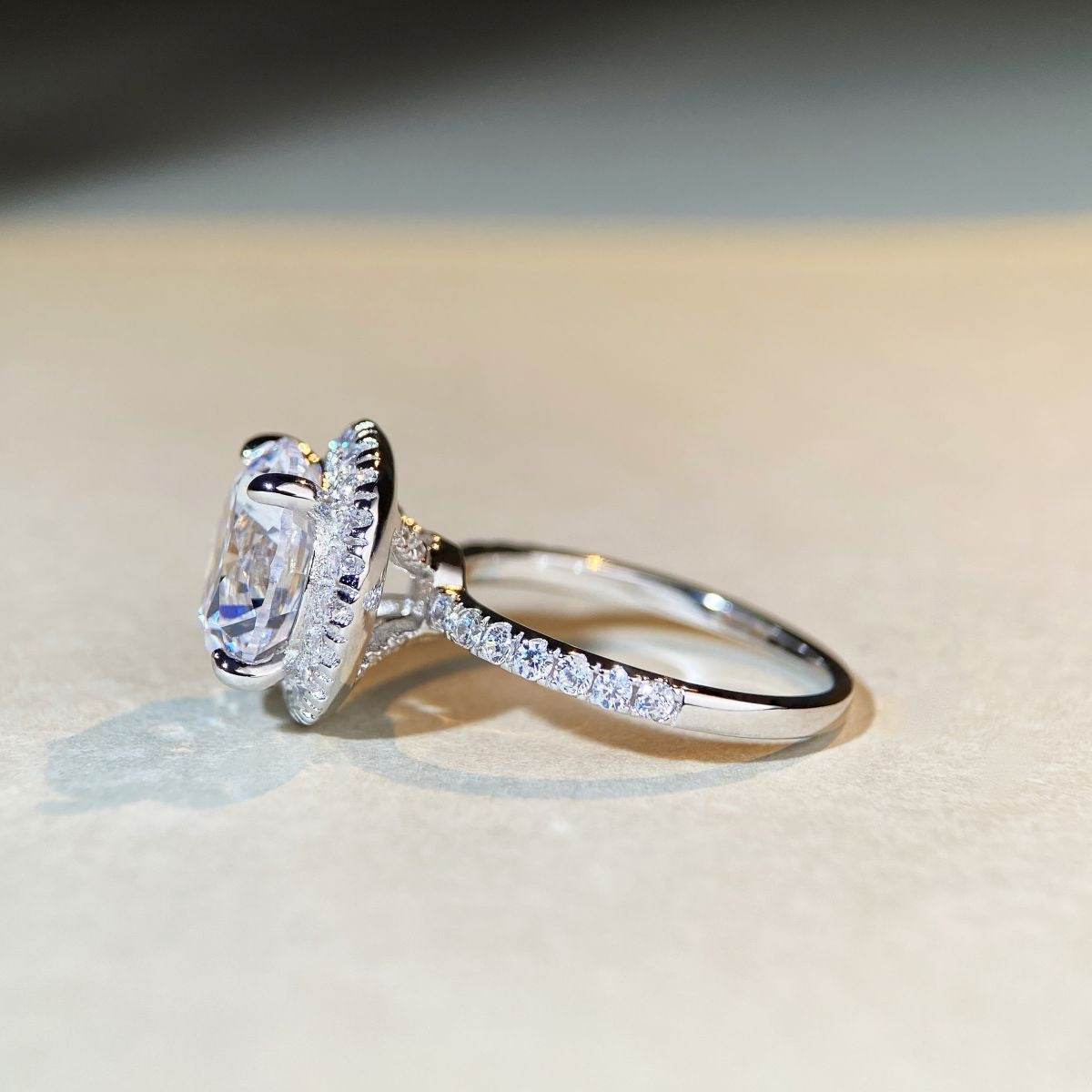925 Sterling Silver Ring with 1.5/3/5 ct Moissanite D Color Plated with PT950 Platinum - MOWTE