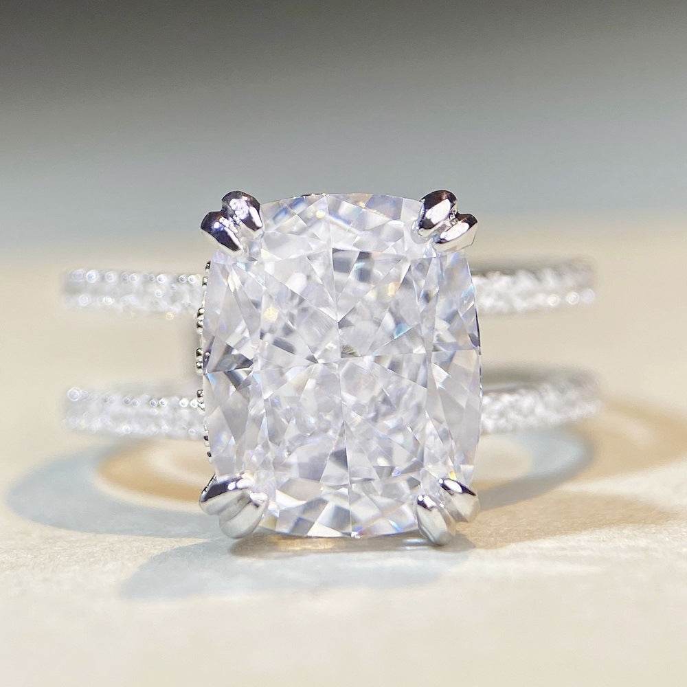 Luxury S925 Sterling Silver Zirconia Ring for Women - Double Row Pavé Icy Cut Band - MOWTE