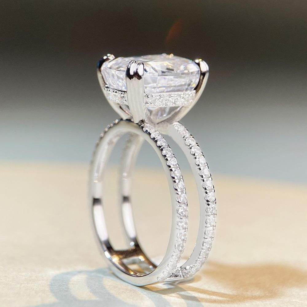 Luxury S925 Sterling Silver Zirconia Ring for Women - Double Row Pavé Icy Cut Band - MOWTE