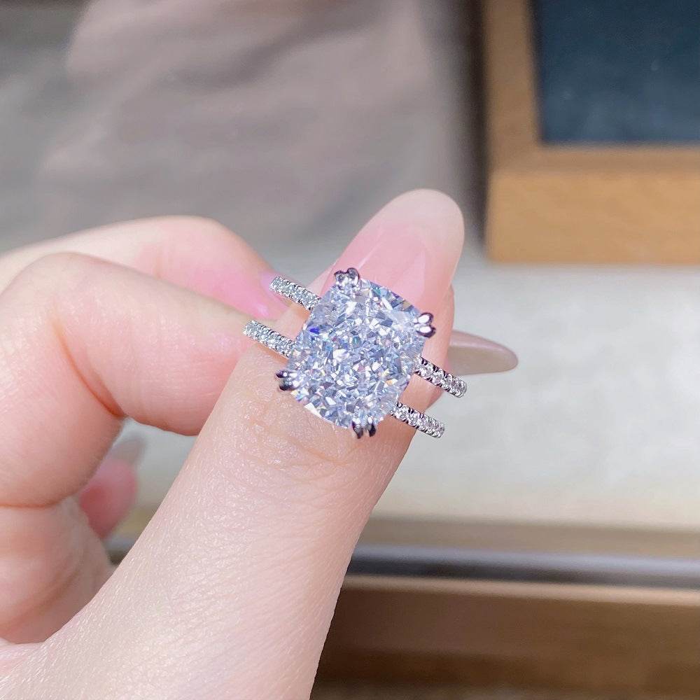 Luxury S925 Sterling Silver Zirconia Ring for Women - Double Row Pavé Icy Cut Band - MOWTE