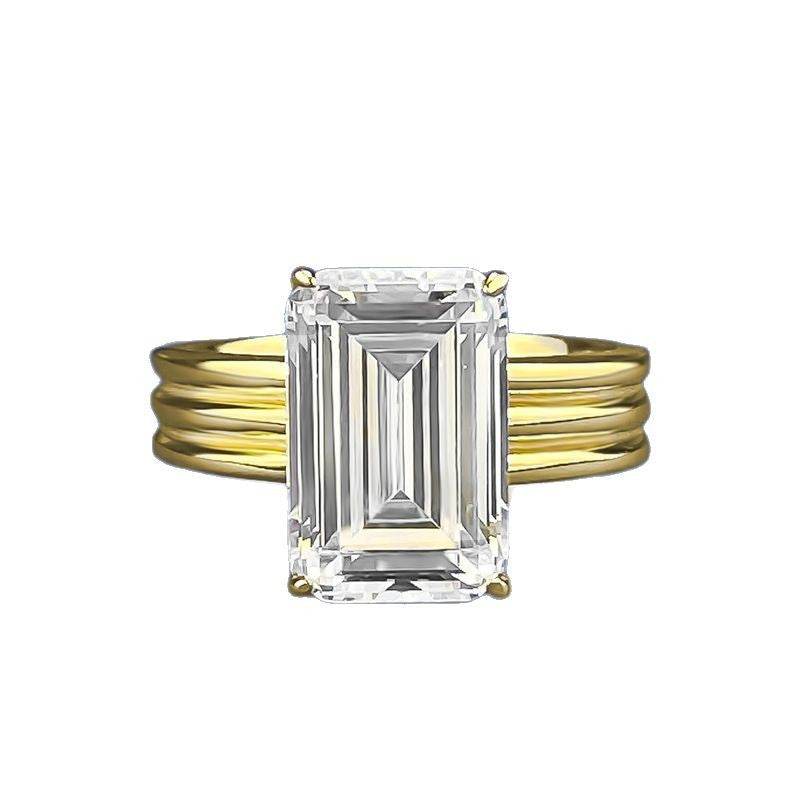 2025 New Style S925 Gold-Plated Silver 8*12 Rectangular Pagoda High Carbon Diamond Ring - MOWTE