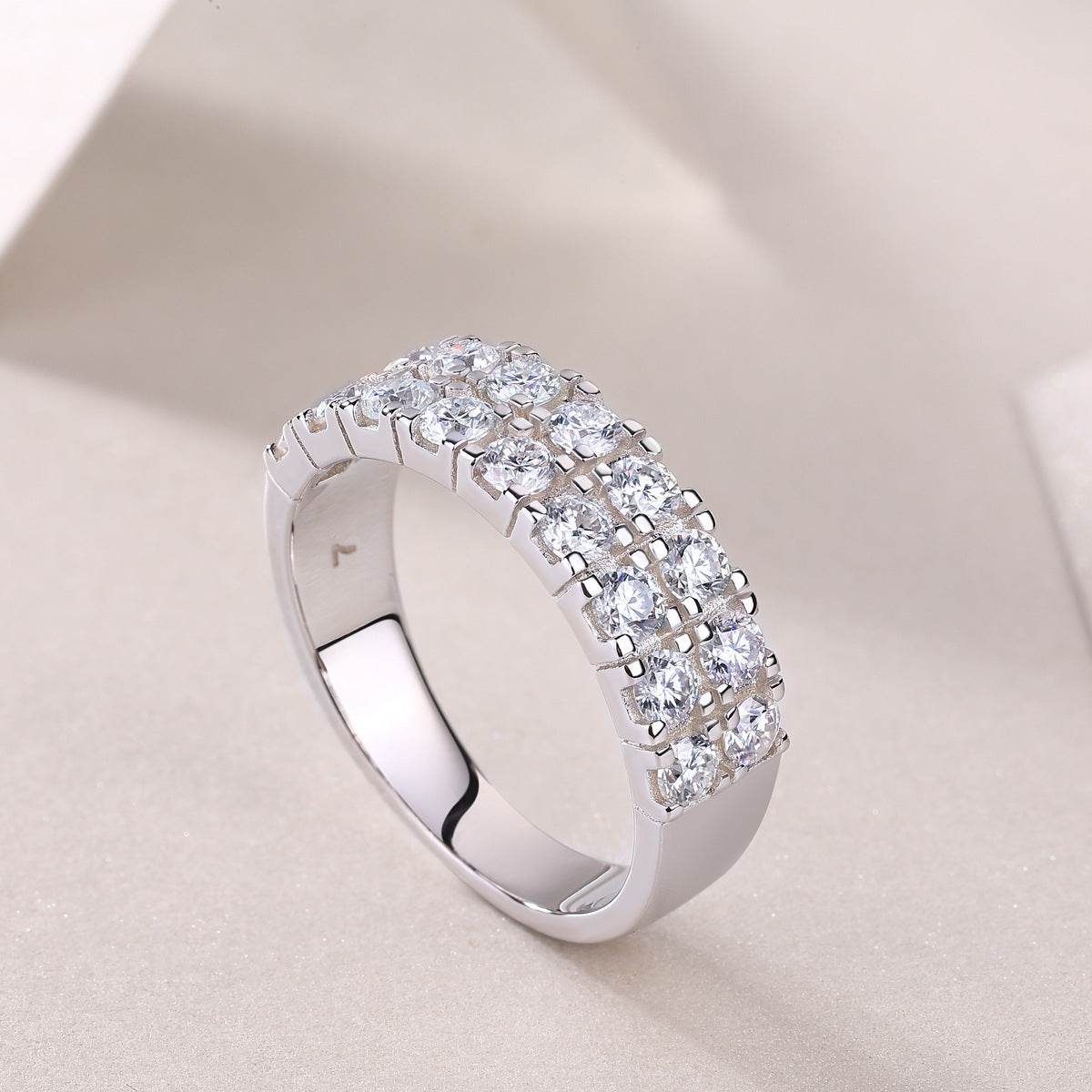 Micro-Pavé Double Row Moissanite S925 Sterling Silver Minimalist Ring for Women - MOWTE