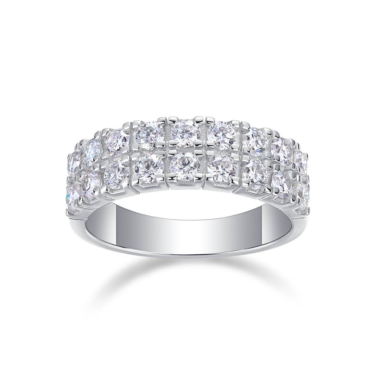 Micro-Pavé Double Row Moissanite S925 Sterling Silver Minimalist Ring for Women - MOWTE