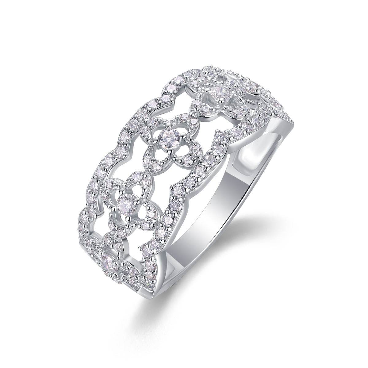 Micro-Pavé Flowers Moissanite S925 Sterling Silver Minimalist Ring for Women - MOWTE