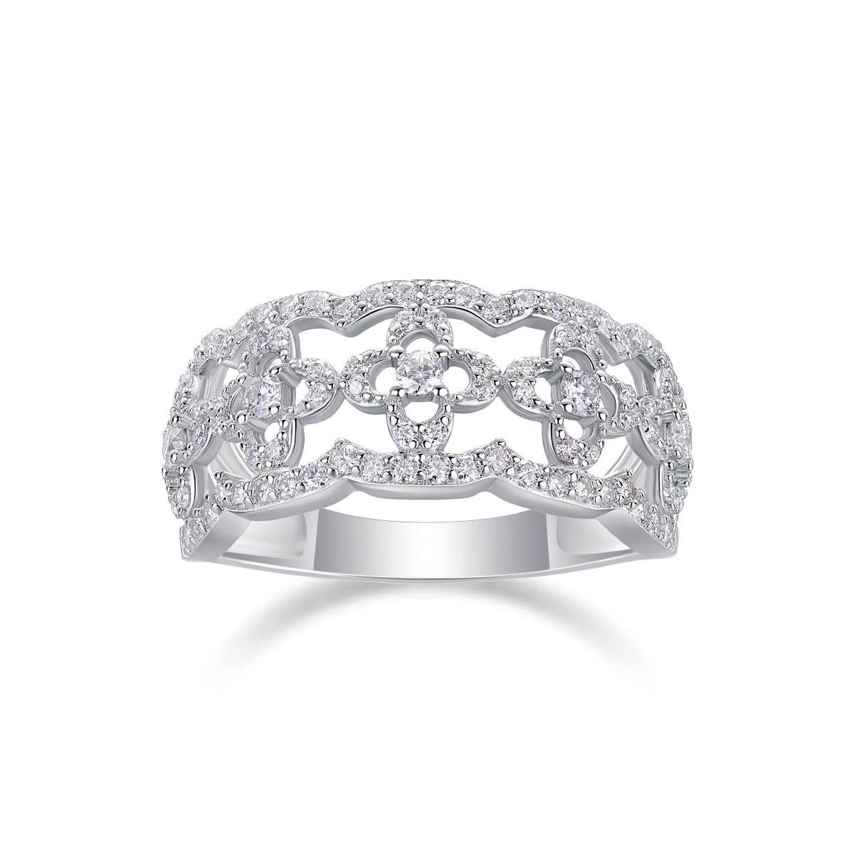 Micro-Pavé Flowers Moissanite S925 Sterling Silver Minimalist Ring for Women - MOWTE