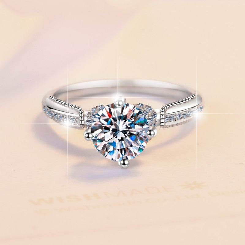 Moissanite Crown-Style 1ct Ring Sterling Silver Women's Wedding Band - MOWTE