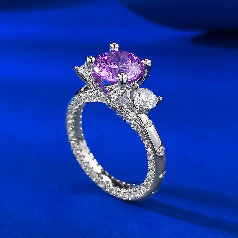 Portuguese-Cut Purple diamond ring s925 silver 8mm engagement ring - MOWTE