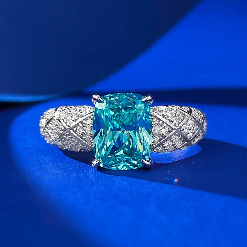 S925 Silver Paraiba 7*9mm Fat Square diamond engagement ring - MOWTE