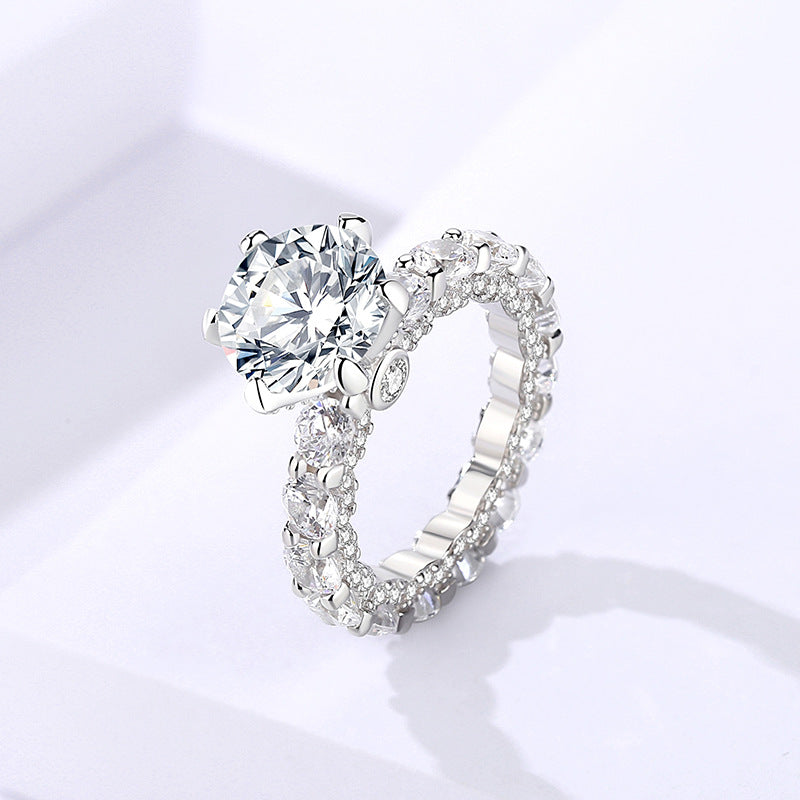 4ct Six-Prong Moissanite Ring for Women S925 Sterling Silver Full Diamond Halo Proposal Engagement Ring