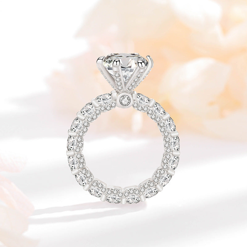 4ct Six-Prong Moissanite Ring for Women S925 Sterling Silver Full Diamond Halo Proposal Engagement Ring