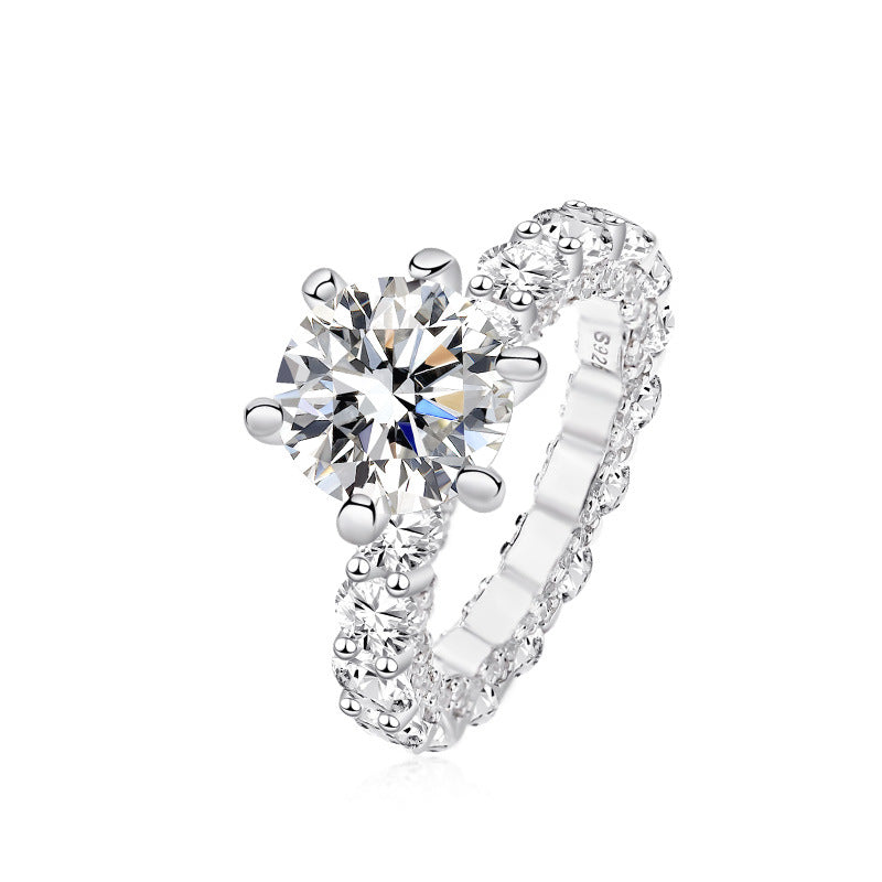 4ct Six-Prong Moissanite Ring for Women S925 Sterling Silver Full Diamond Halo Proposal Engagement Ring